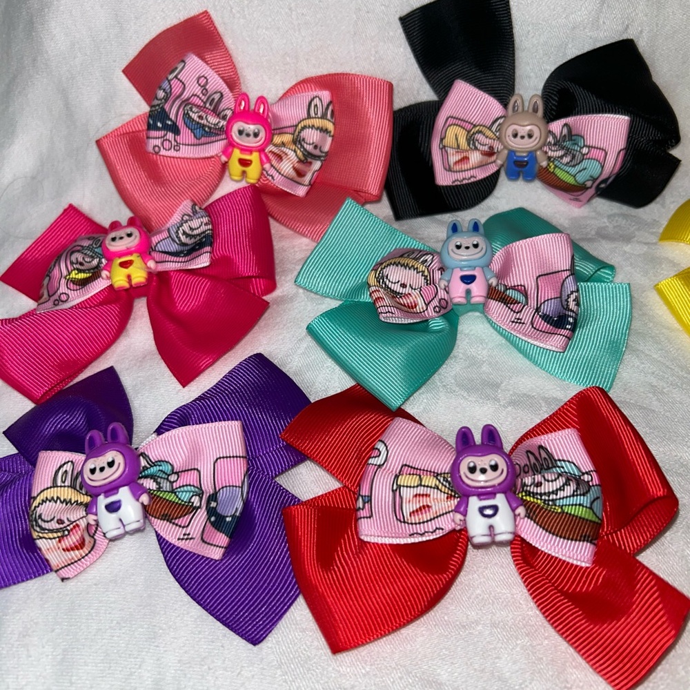 Girls Hair Bows; Variety of Colors; Labubu type monster center. New. 2 for $15.